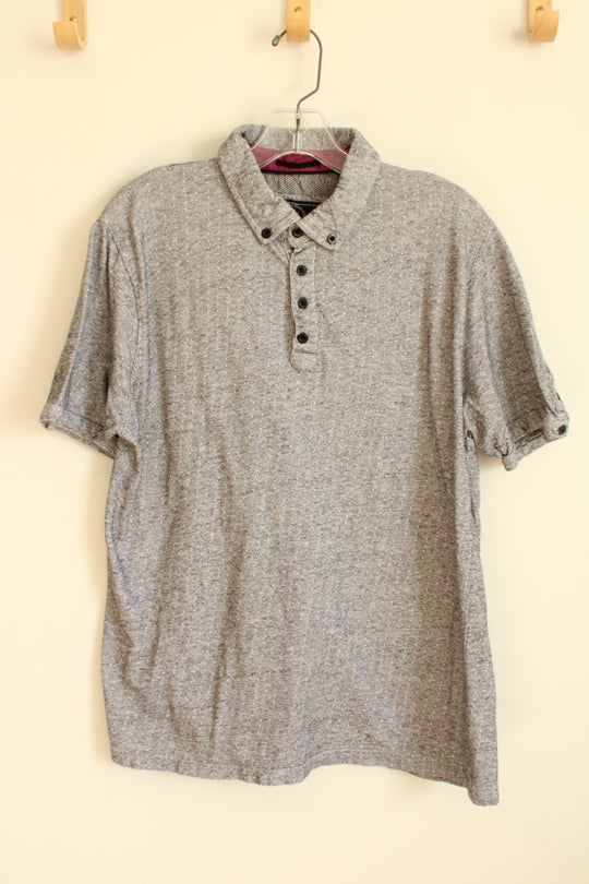 NEW Knit Heritage Gray Printed Short Sleeve Quarter Button Polo Shirt | XL
