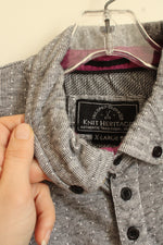 NEW Knit Heritage Gray Printed Short Sleeve Quarter Button Polo Shirt | XL