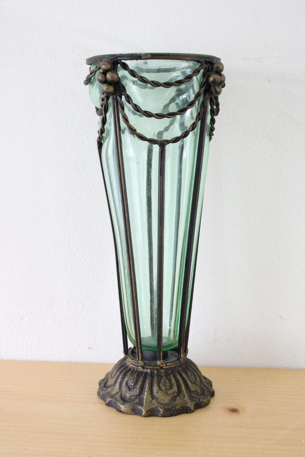Antique 19th Century Art Nouveau Swag Green Blown Glass Vase