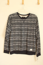 NEW Adam Levine Navy Blue and White Printed Striped Long Sleeve Crew Neck Top | L