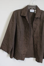 Alfred Dunner Brown Embroidered Light Jacket | 10 Petite