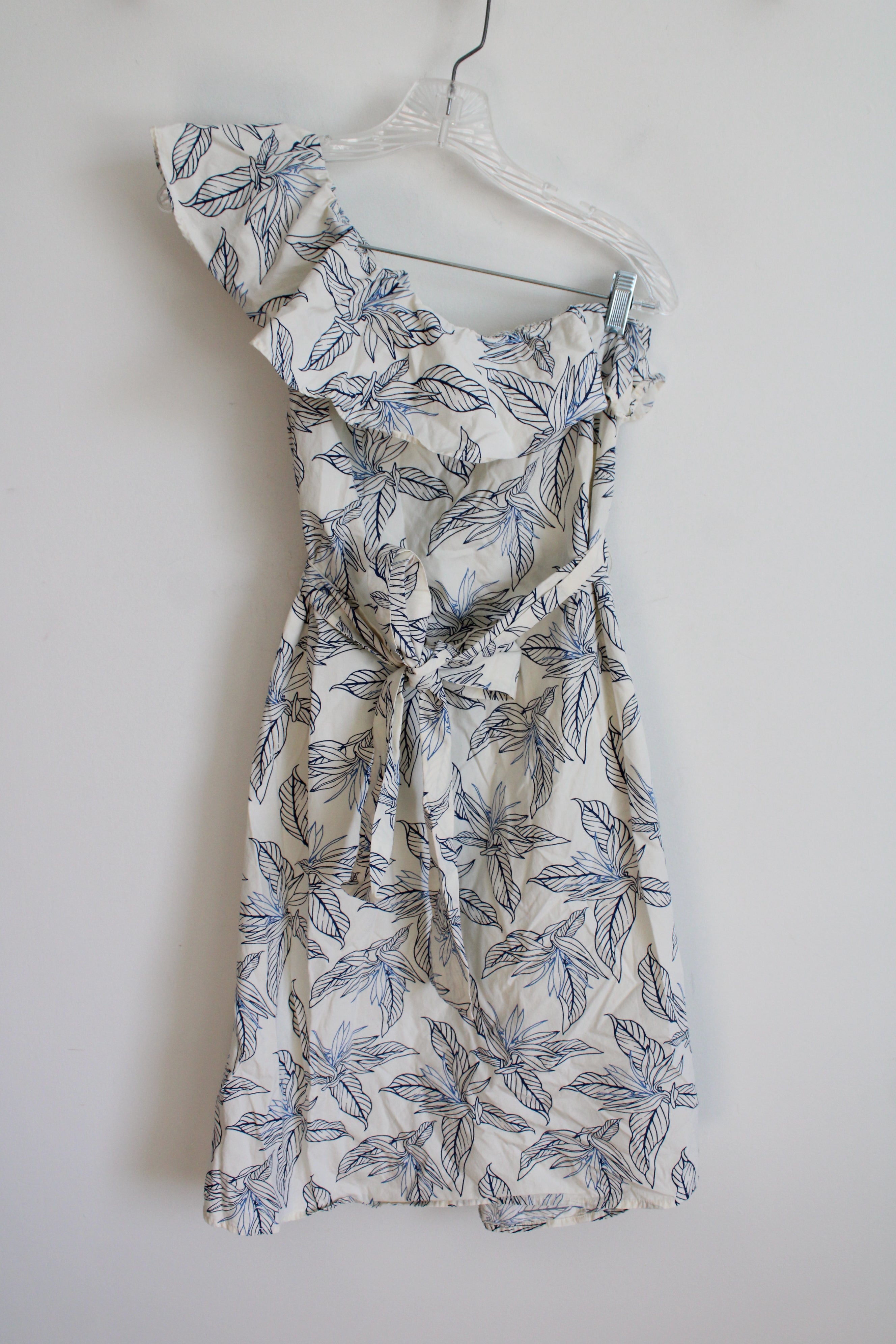 Banana Republic Cream & Blue Floral One Shoulder Dress | XS