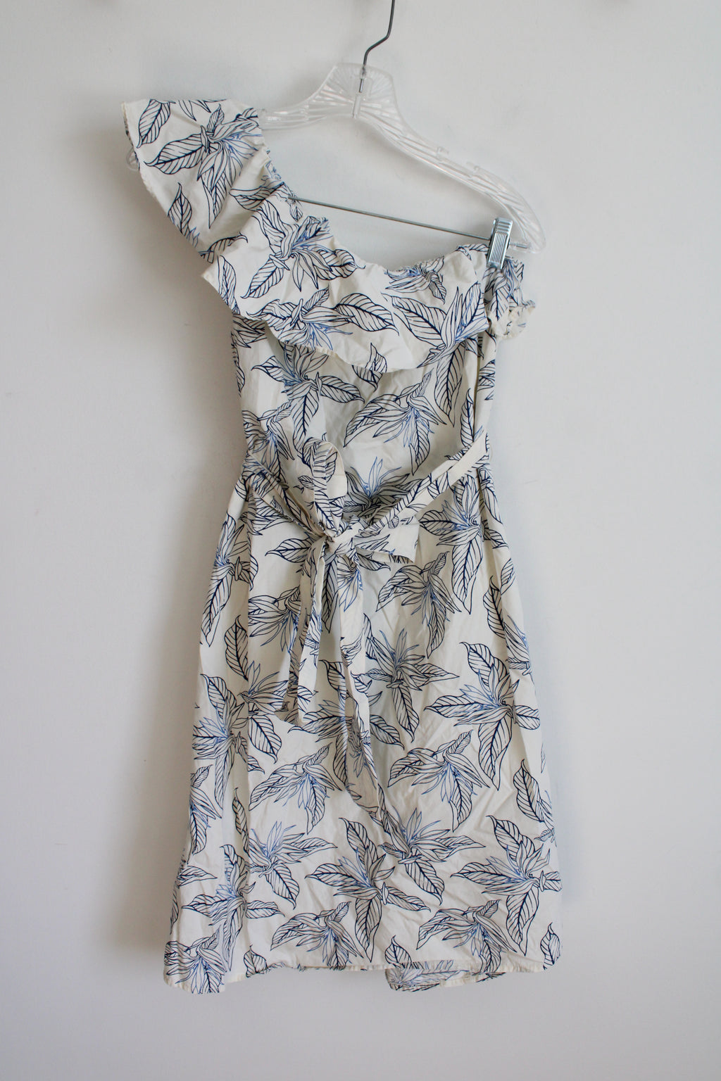 Banana Republic Cream & Blue Floral One Shoulder Dress | XS