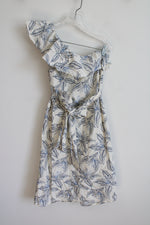 Banana Republic Cream & Blue Floral One Shoulder Dress | XS