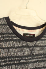 NEW Adam Levine Navy Blue and White Printed Striped Long Sleeve Crew Neck Top | L