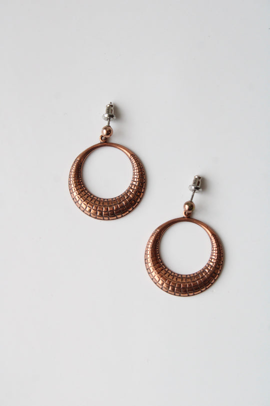 Copper Circle Stud Dangle Earrings