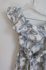 Banana Republic Cream & Blue Floral One Shoulder Dress | XS