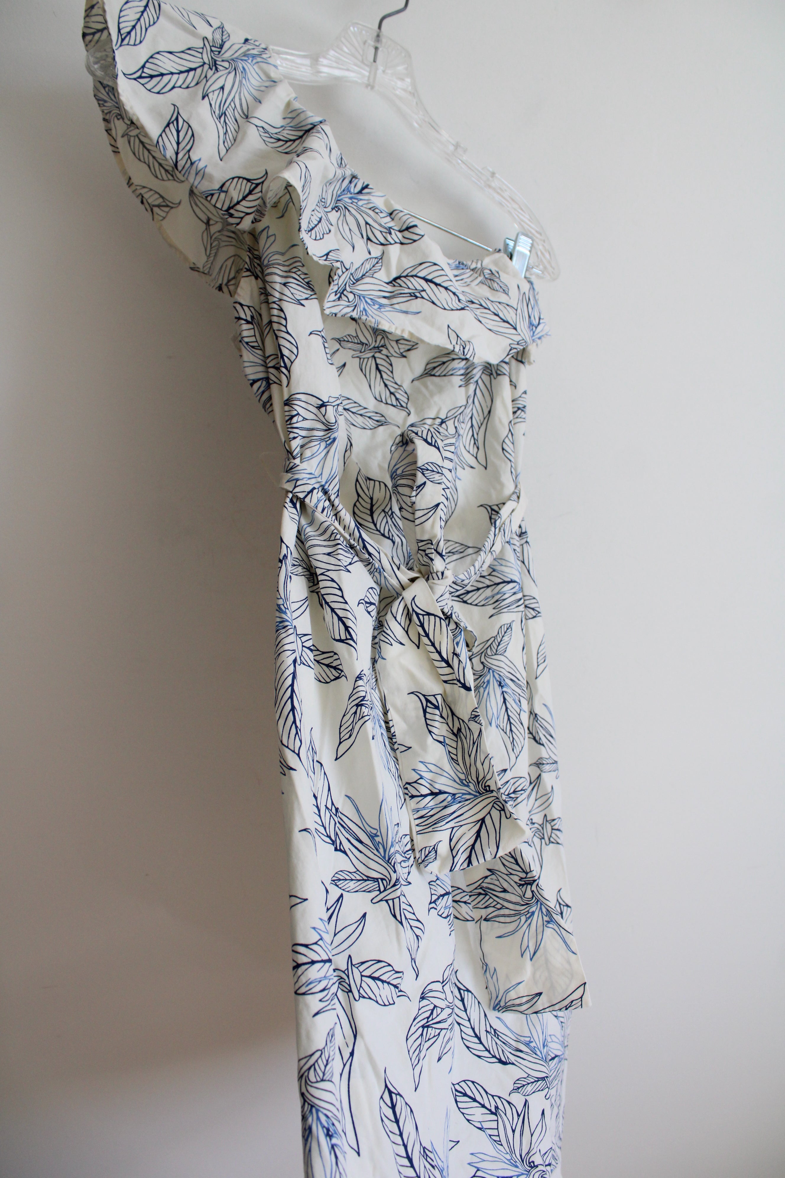 Banana Republic Cream & Blue Floral One Shoulder Dress | XS