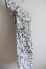 Banana Republic Cream & Blue Floral One Shoulder Dress | XS