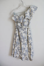 Banana Republic Cream & Blue Floral One Shoulder Dress | XS