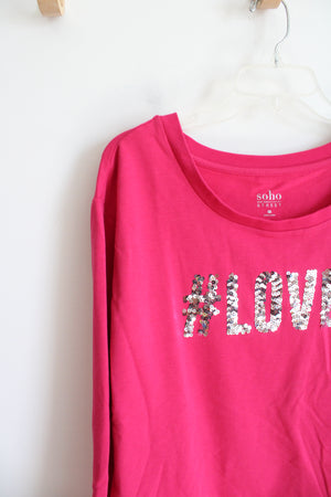 NEW New York & Company Soho Silver Sequined #Loved Hot Pink Long Sleeved Shirt | M