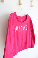 NEW New York & Company Soho Silver Sequined #Loved Hot Pink Long Sleeved Shirt | M