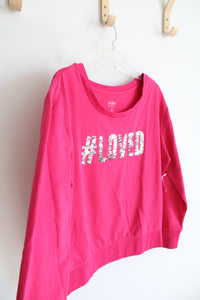 NEW New York & Company Soho Silver Sequined #Loved Hot Pink Long Sleeved Shirt | M