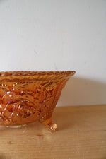 Vintage Imperial Glass Marigold Lustre Rose Iridescent Carnival Glass Footed Bowl