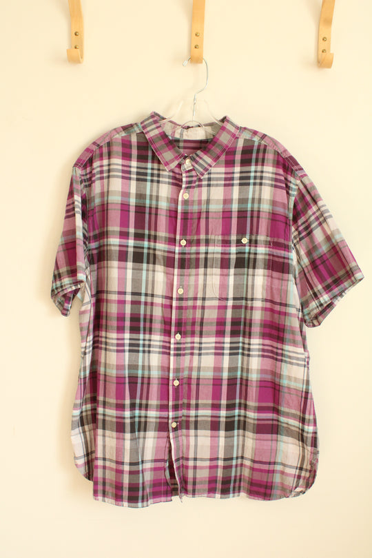 Mossimo Supply Co. Purple, Blue and Gray Plaid Short Sleeve Button Down Shirt | XL