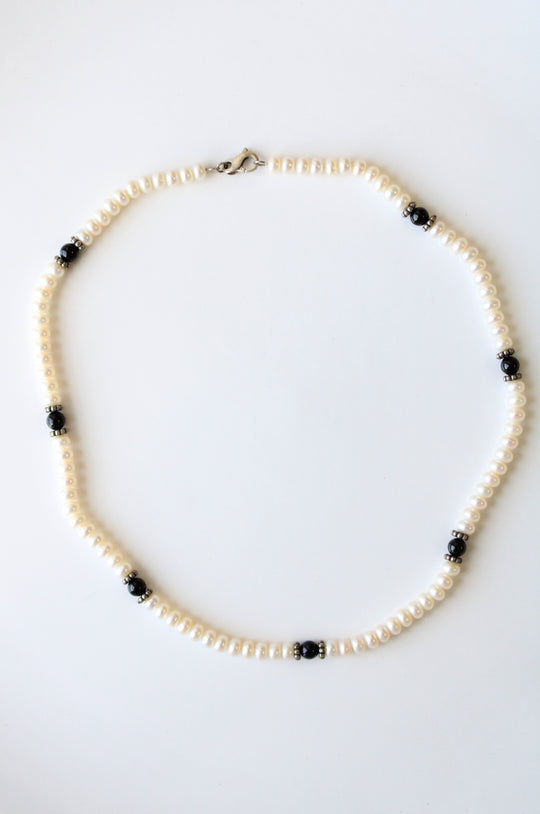 Genuine Ivory Pearl & Sterling Silver Beaded Necklace