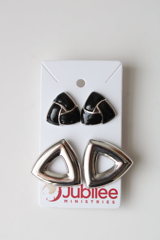 Black & Silver Statement Earring Pair