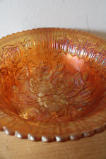 Vintage Imperial Glass Marigold Lustre Rose Iridescent Carnival Glass Footed Bowl