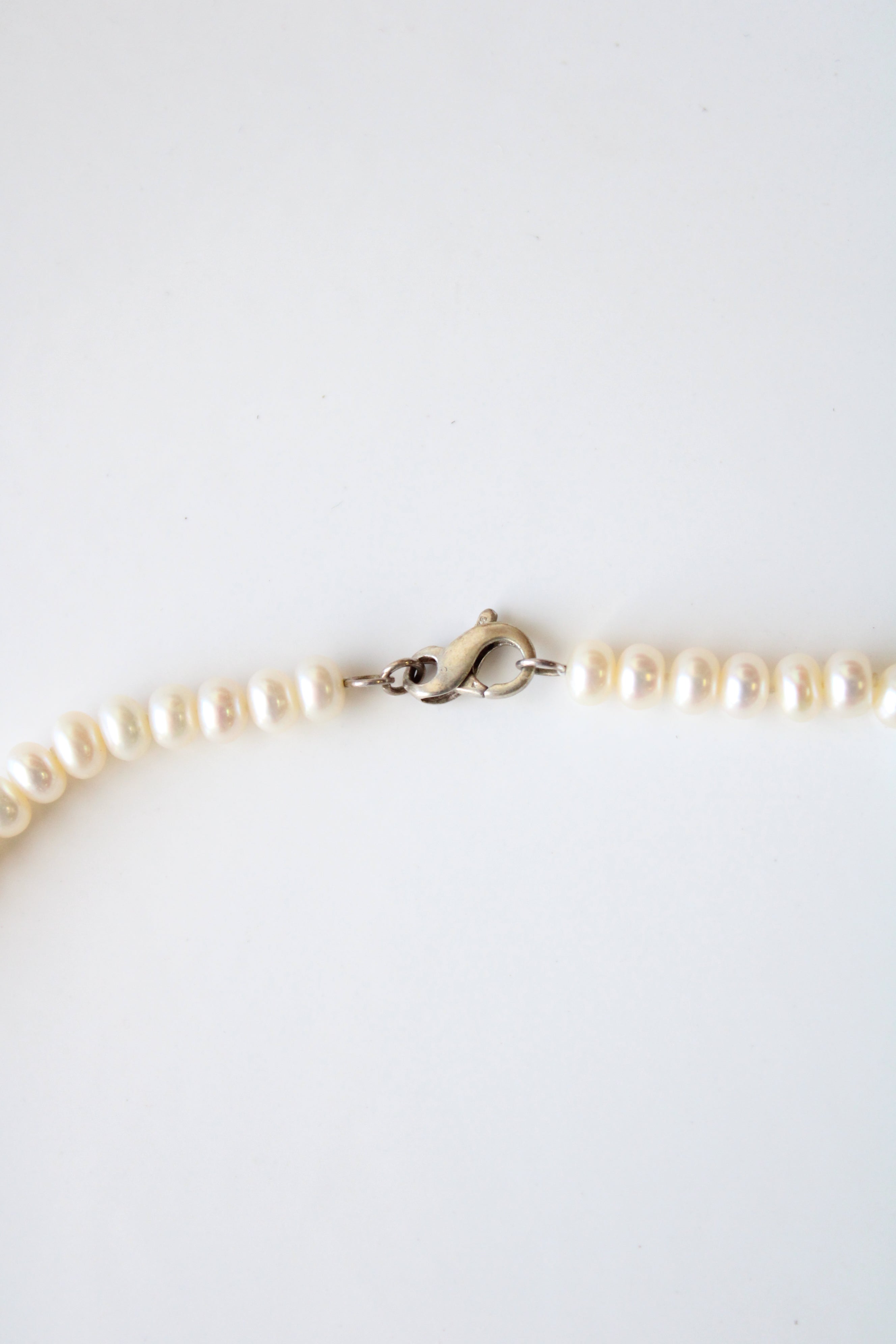 Genuine Ivory Pearl & Sterling Silver Beaded Necklace