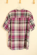 Mossimo Supply Co. Purple, Blue and Gray Plaid Short Sleeve Button Down Shirt | XL