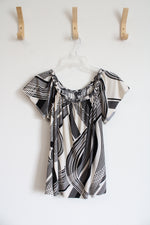 Jennifer Lloyd Black & White Patterned Braided Neckline Top | S