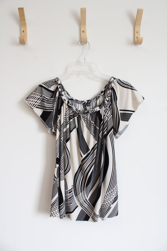 Jennifer Lloyd Black & White Patterned Braided Neckline Top | S