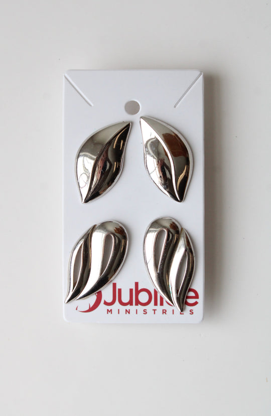 Silver Large Statement Leaf Earrings