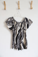 Jennifer Lloyd Black & White Patterned Braided Neckline Top | S