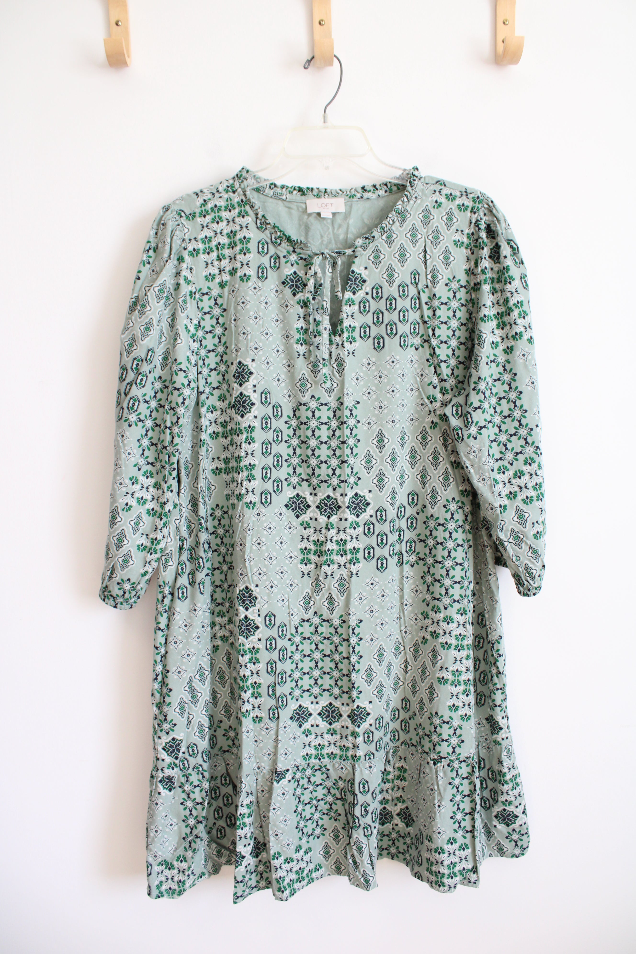 LOFT Mint Green Patterned Long Sleeved Dress | XXL