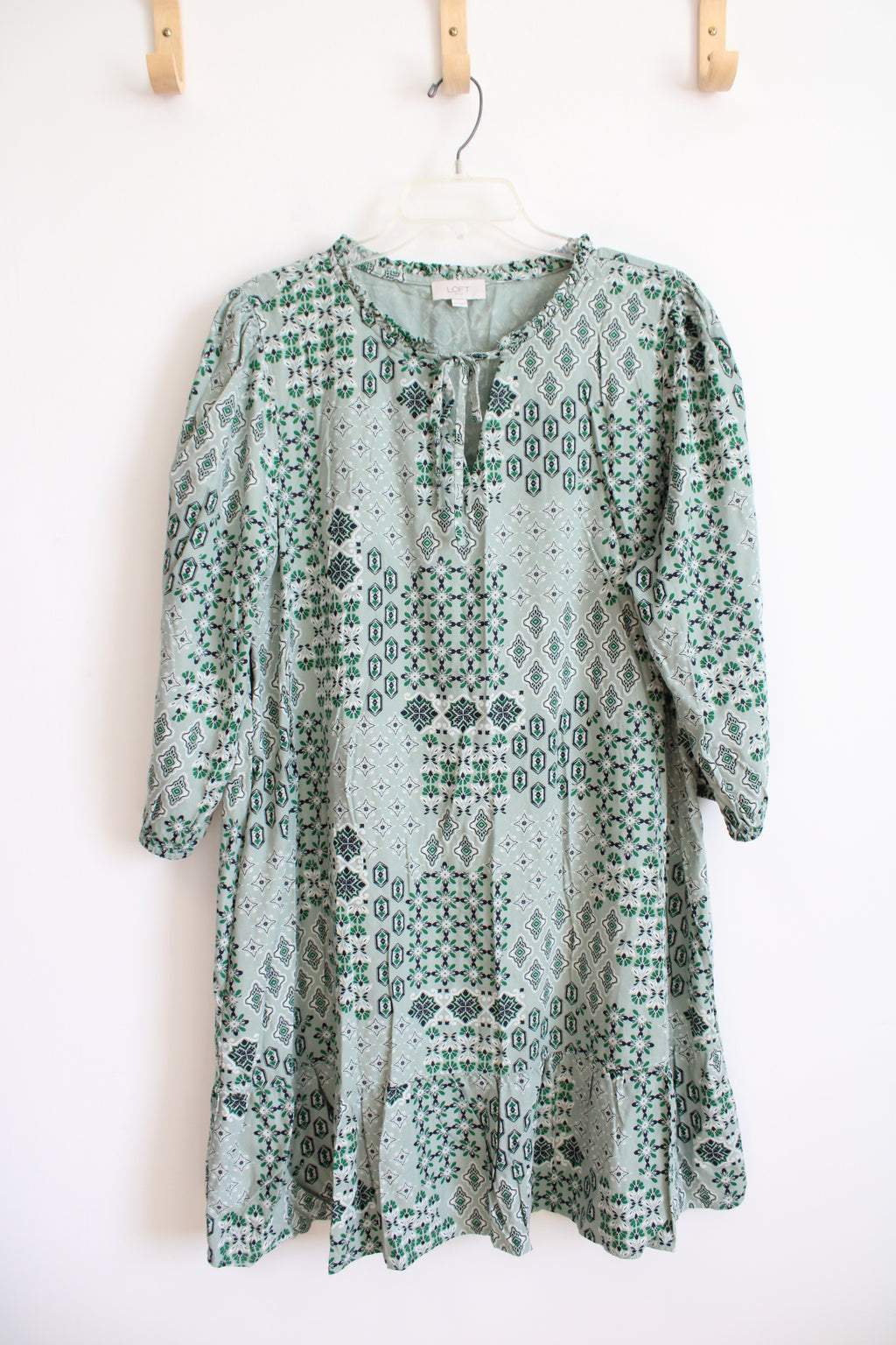 LOFT Mint Green Patterned Long Sleeved Dress | XXL
