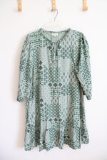 LOFT Mint Green Patterned Long Sleeved Dress | XXL