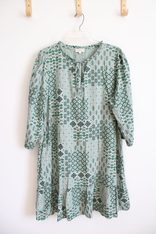 LOFT Mint Green Patterned Long Sleeved Dress | XXL