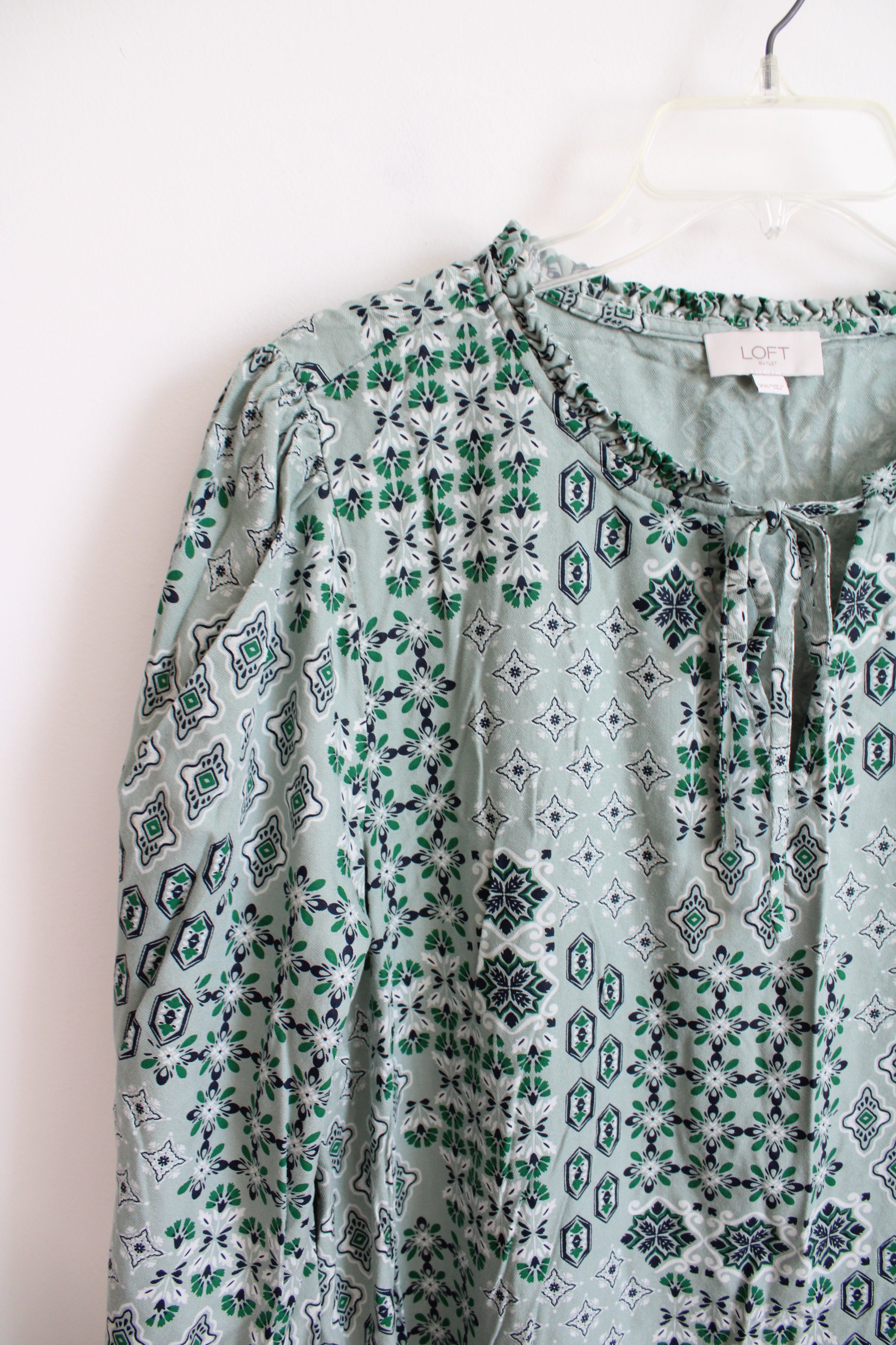 LOFT Mint Green Patterned Long Sleeved Dress | XXL