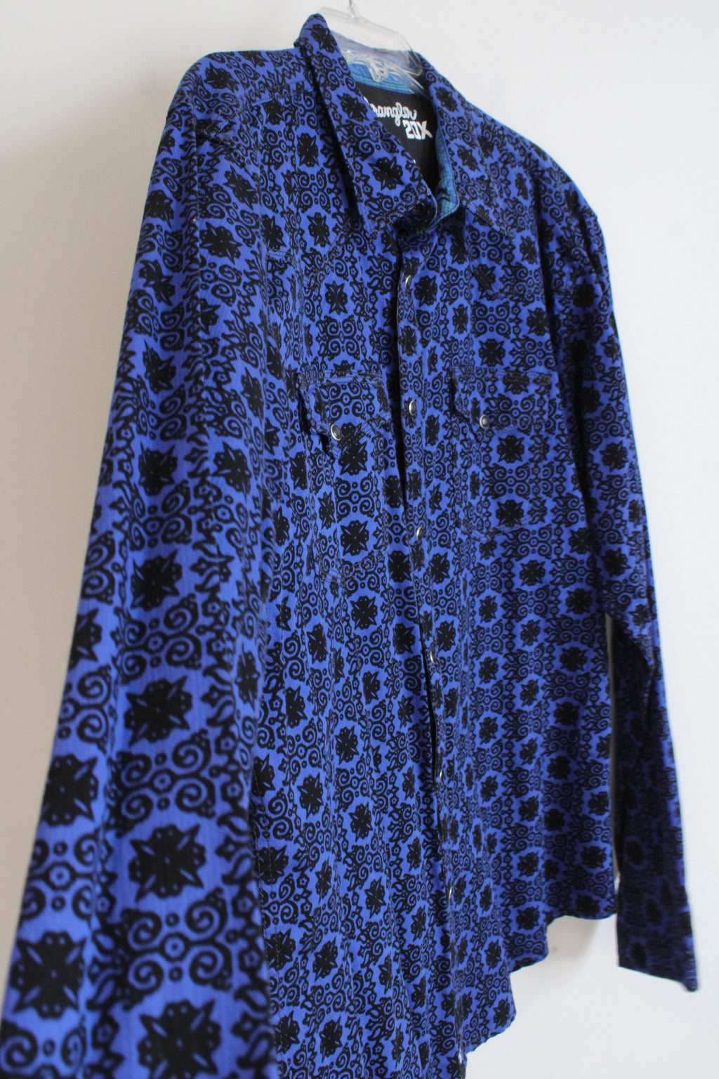 Wrangler 20X Blue & Black Patterned Button Down Shirt | XL