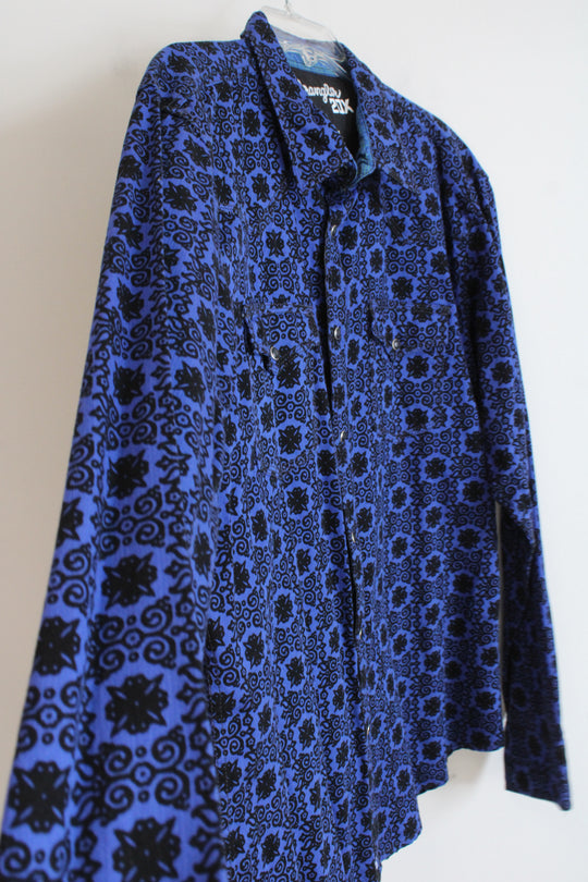 Wrangler 20X Blue & Black Patterned Button Down Shirt | XL