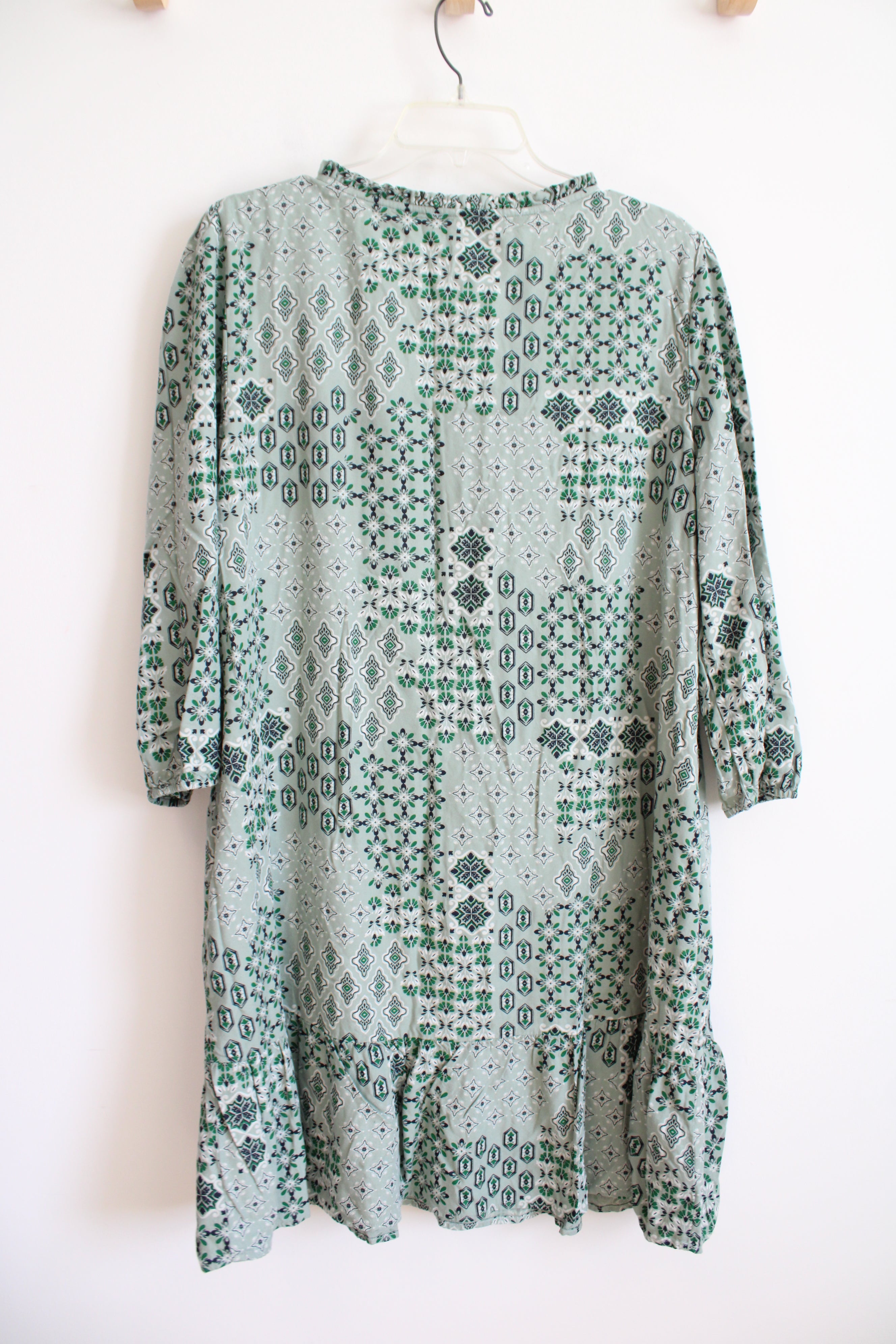 LOFT Mint Green Patterned Long Sleeved Dress | XXL