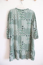 LOFT Mint Green Patterned Long Sleeved Dress | XXL