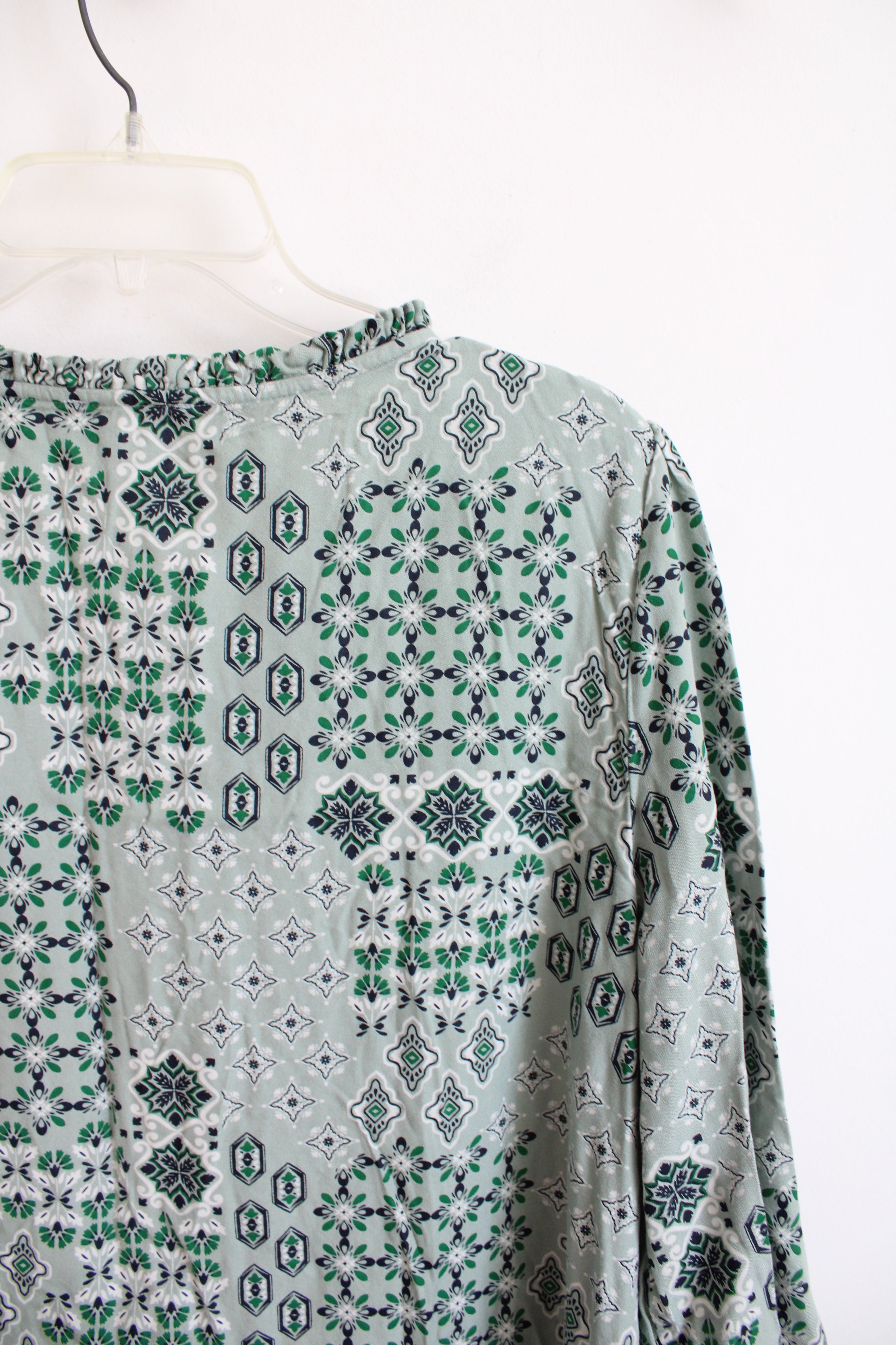 LOFT Mint Green Patterned Long Sleeved Dress | XXL