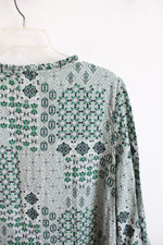 LOFT Mint Green Patterned Long Sleeved Dress | XXL
