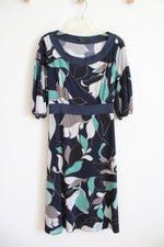 BCBG Maxazria Navy Gray Green & White Patterned Dress | L