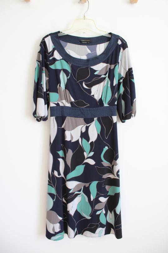 BCBG Maxazria Navy Gray Green & White Patterned Dress | L