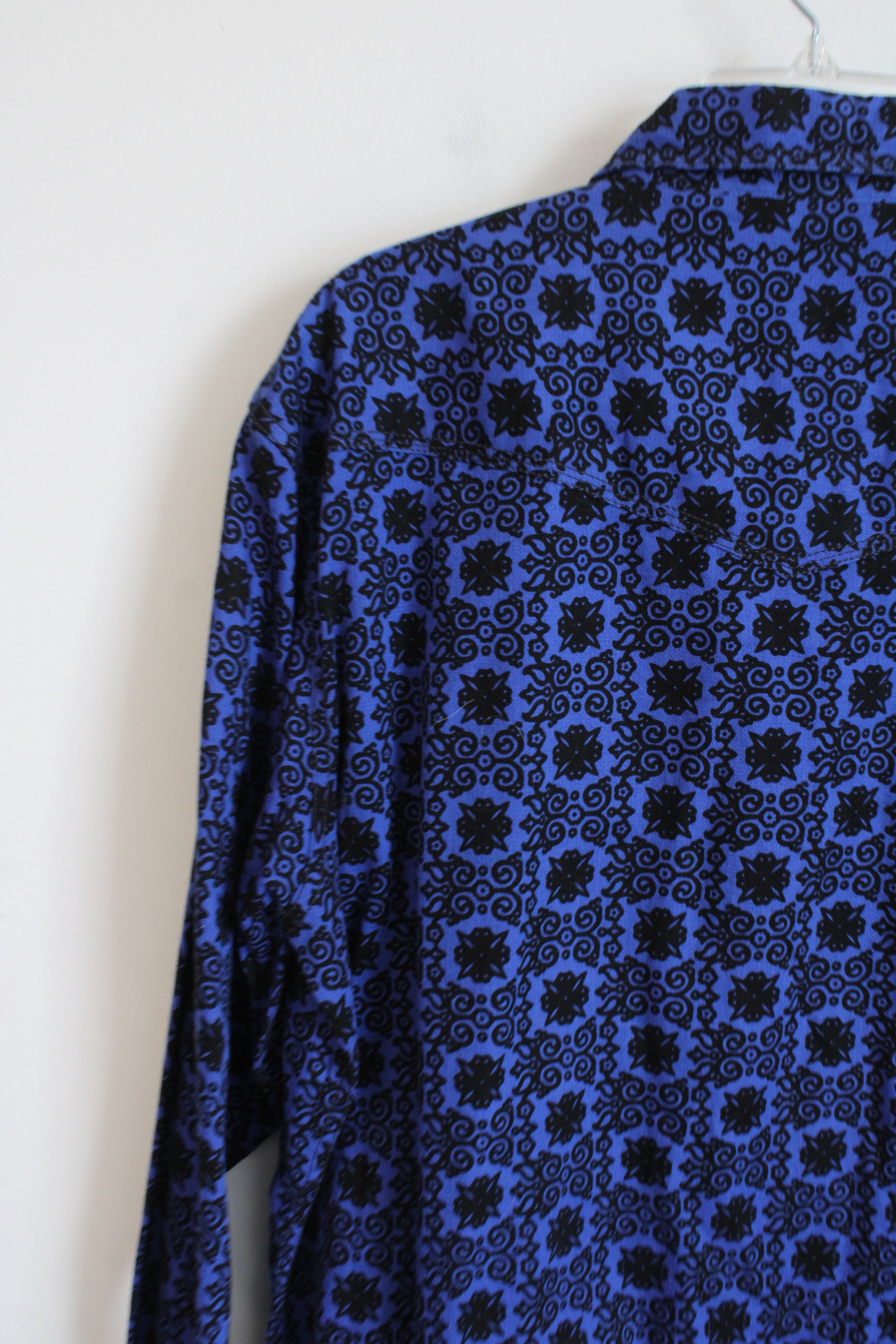 Wrangler 20X Blue & Black Patterned Button Down Shirt | XL