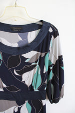 BCBG Maxazria Navy Gray Green & White Patterned Dress | L