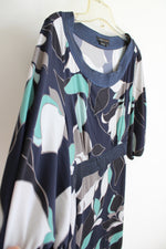 BCBG Maxazria Navy Gray Green & White Patterned Dress | L