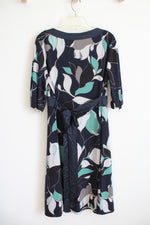 BCBG Maxazria Navy Gray Green & White Patterned Dress | L