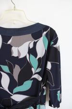 BCBG Maxazria Navy Gray Green & White Patterned Dress | L