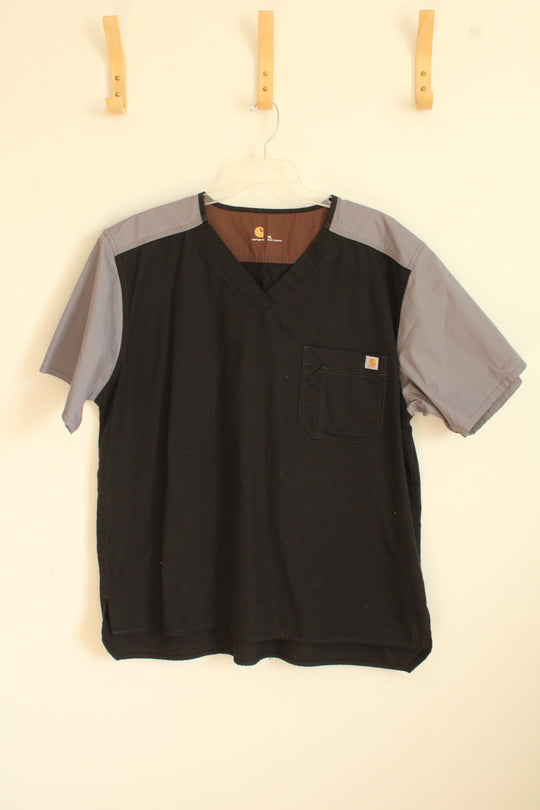 Carhartt Black and Gray Scrub Top | XL