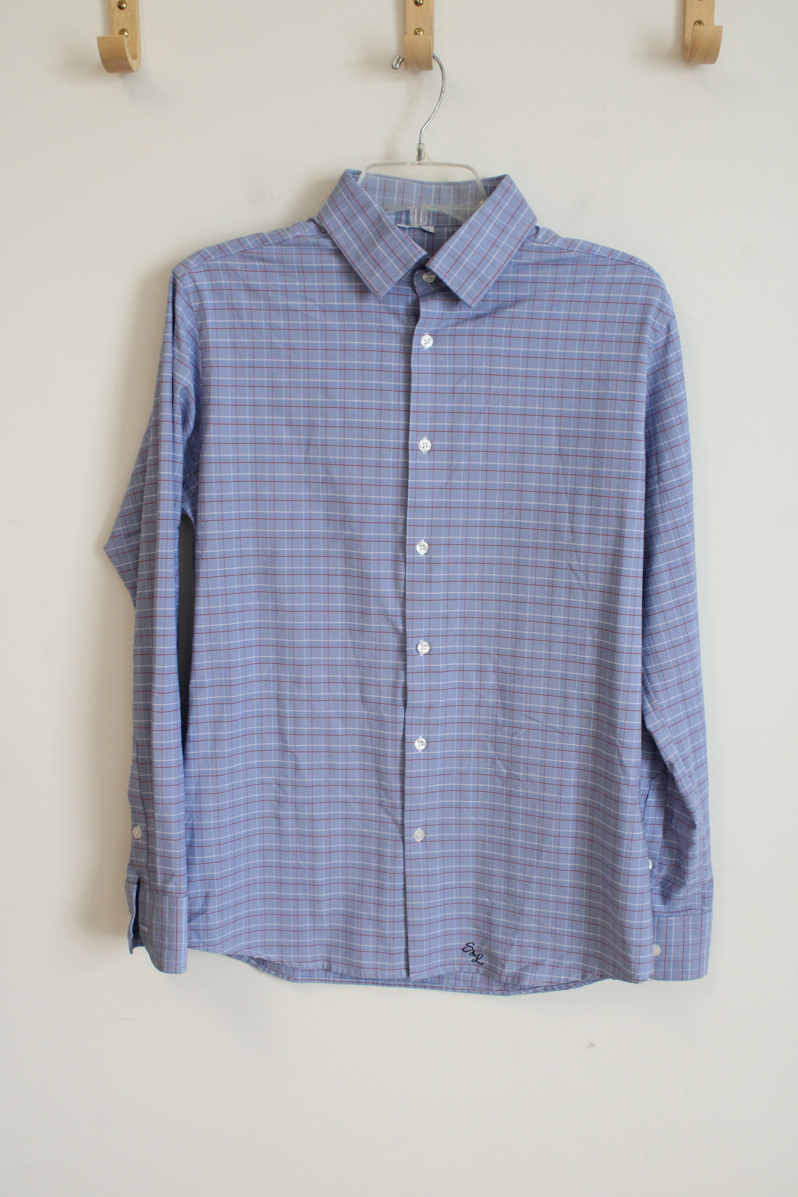 Blue Red & White Plaid Button Down Shirt | M