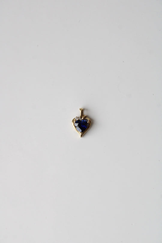 Blue Sapphire Heart Yellow 10K Gold Necklace Pendant