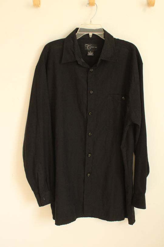 Trust USA Black Super Soft Long Sleeve Button Down Shirt with Decorative Buttons | XL